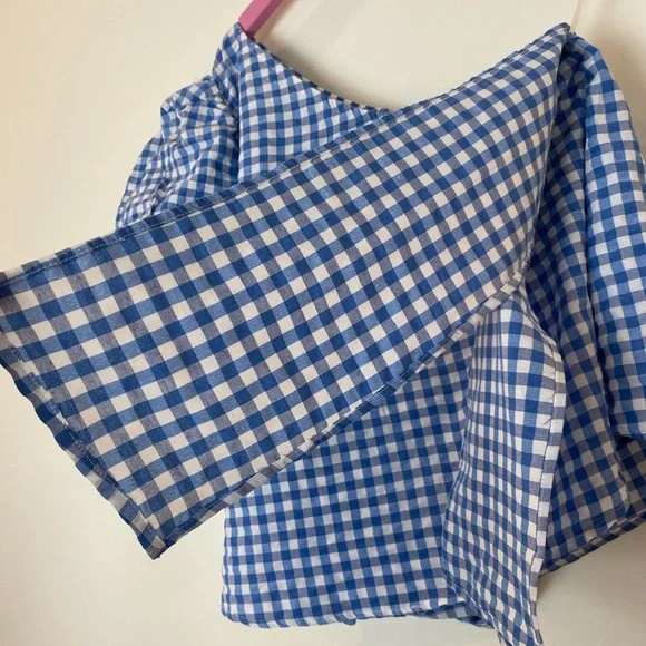 EEUC ROMWE One Shoulder Puff Sleeve Gingham Top - Picture 11 of 13